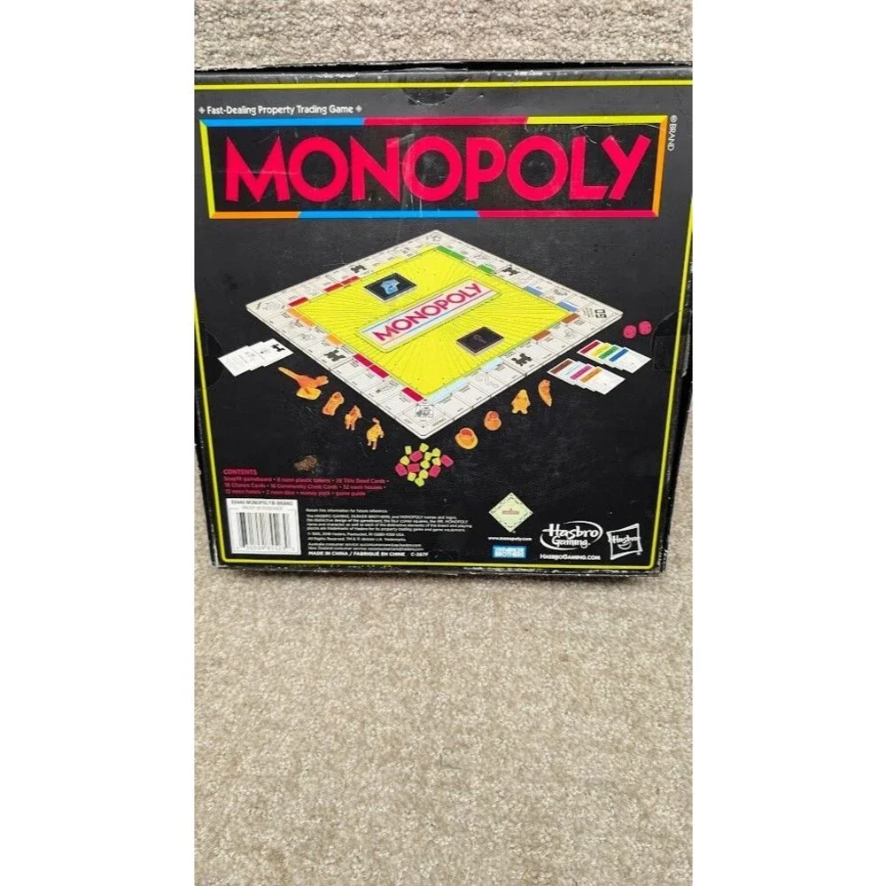 Hasbro Neon Monopoly Pop Board Game New Box Is Worn Game Not Played